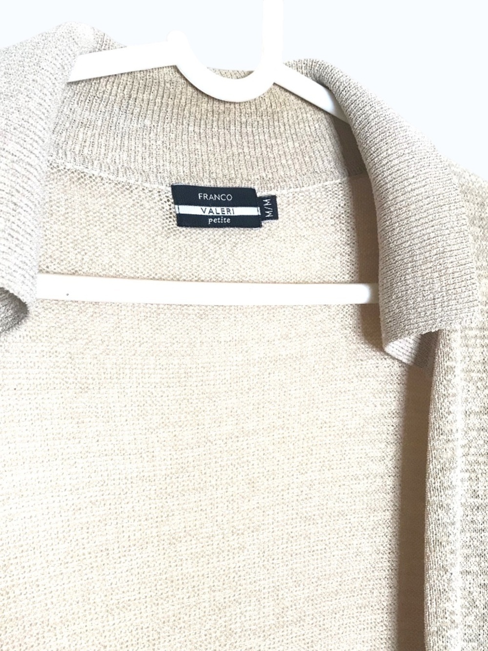 Petite Beige Open Front Knit Cardigan Sweater Size L Lightweight - Picture 3 of 12